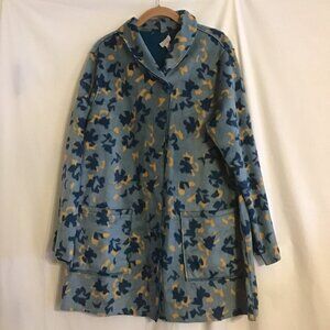 LOGO Lori Goldstein Rev 3/4 Length Teal/Geometric Fleece Jacket/Coat MED 10/12